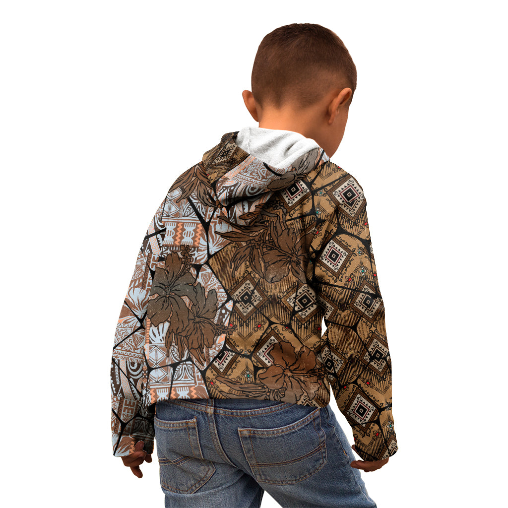 Fiji Masi Tapa Tribal Kid Hoodie Old Hibiscus Vintage Style LT03 - Polynesian Pride