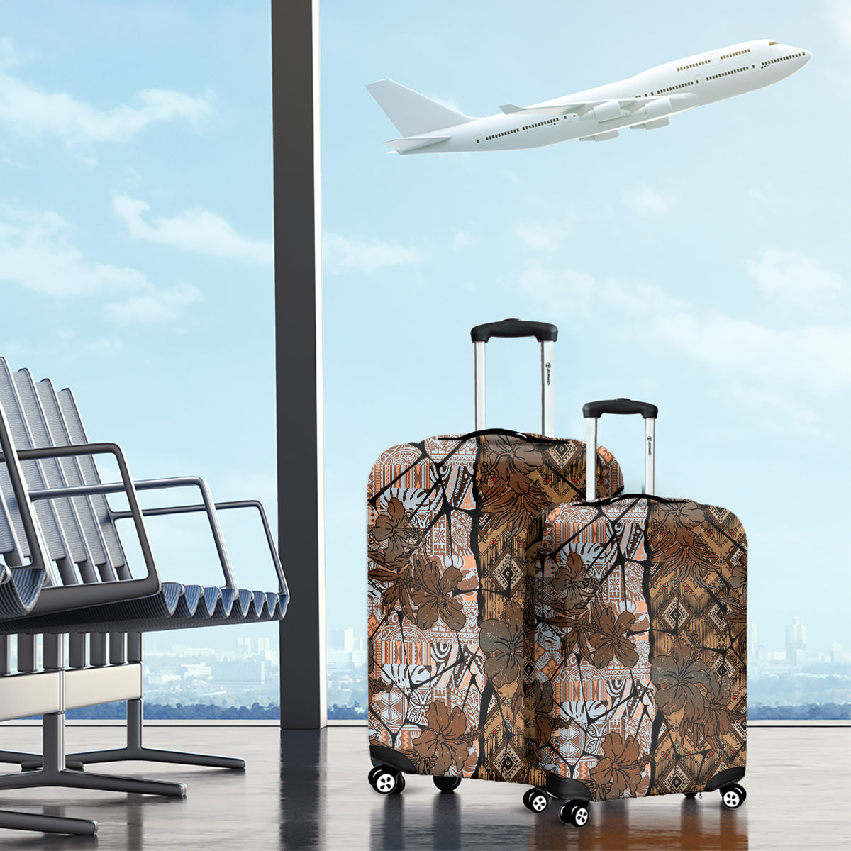 Fiji Masi Tapa Tribal Luggage Cover Old Hibiscus Vintage Style LT03 - Polynesian Pride