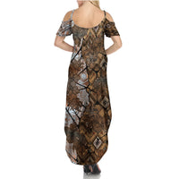 Fiji Masi Tapa Tribal Summer Maxi Dress Old Hibiscus Vintage Style LT03 - Polynesian Pride