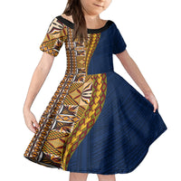 Samoan Siapo Family Matching Off Shoulder Maxi Dress and Hawaiian Shirt Tatau Pattern Half Style LT03 Daughter's Dress Yellow - Polynesian Pride