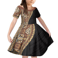 Samoan Siapo Family Matching Mermaid Dress and Hawaiian Shirt Tatau Pattern Half Style Retro Mode LT03 Daughter's Dress Brown - Polynesian Pride