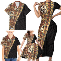 Samoan Siapo Family Matching Short Sleeve Bodycon Dress and Hawaiian Shirt Tatau Pattern Half Style Retro Mode LT03