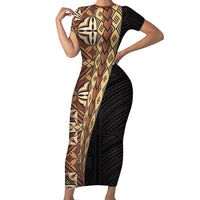 Samoan Siapo Family Matching Short Sleeve Bodycon Dress and Hawaiian Shirt Tatau Pattern Half Style Retro Mode LT03