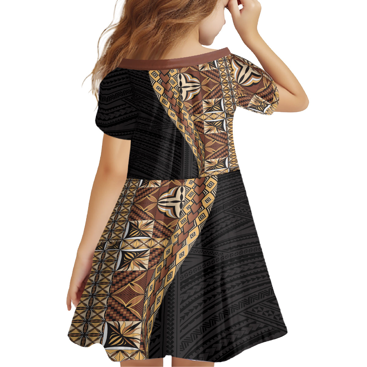 Samoan Siapo Kid Short Sleeve Dress Tatau Pattern Half Style Retro Mode LT03 - Polynesian Pride