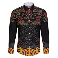 Custom New Zealand Rugby Family Matching Short Sleeve Bodycon Dress and Hawaiian Shirt Black Fern Maori Tribal Pattern LT03 Dad's Shirt - Long Sleeve Black - Polynesian Pride