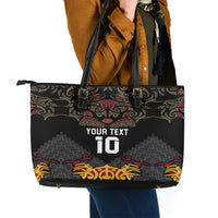 Custom New Zealand Rugby Leather Tote Bag Black Fern Maori Tribal Pattern