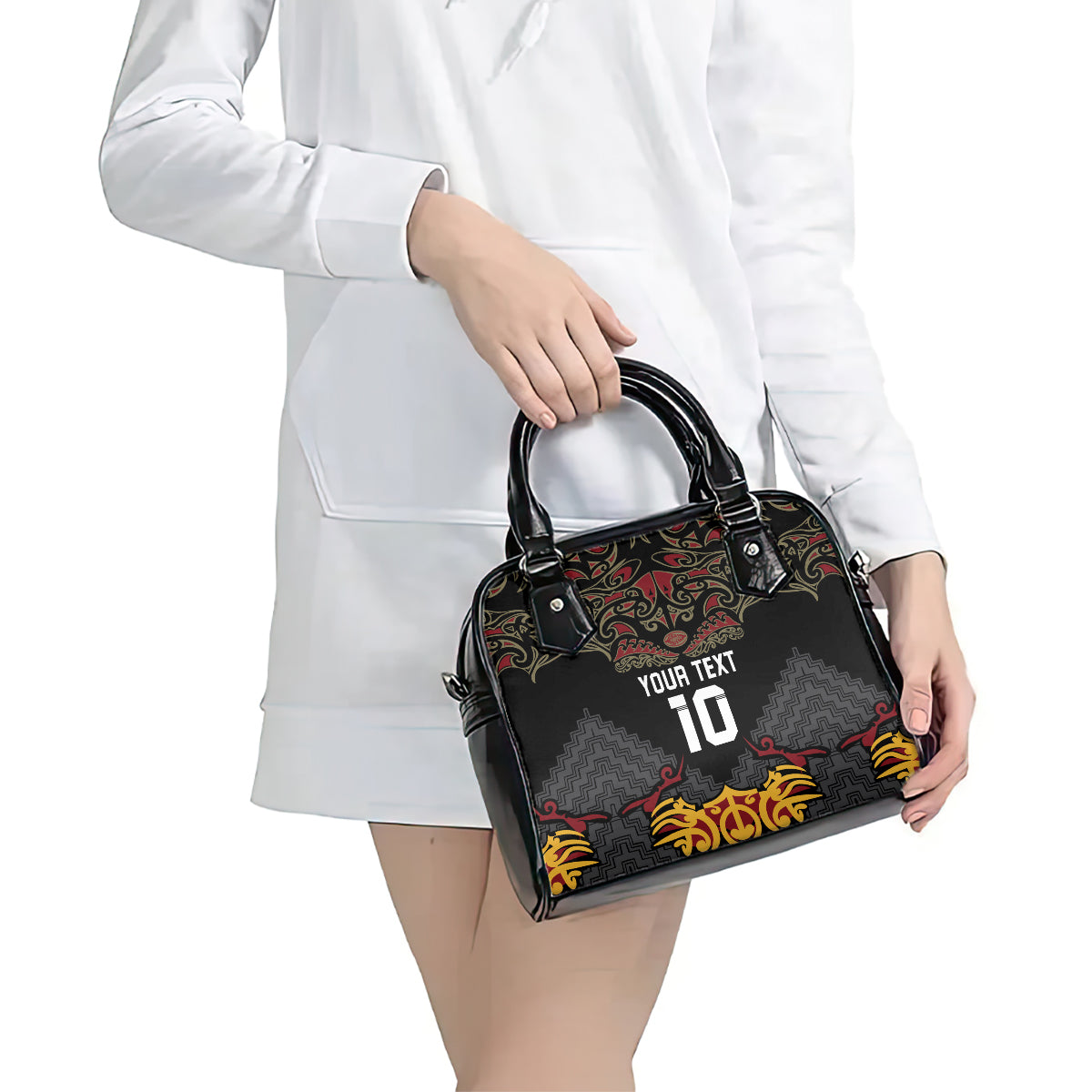 Custom New Zealand Rugby Shoulder Handbag Black Fern Maori Tribal Pattern