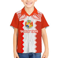Custom Tonga Rugby Family Matching Off Shoulder Maxi Dress and Hawaiian Shirt Ikale Tahi Ngatu Tribal Pattern LT03