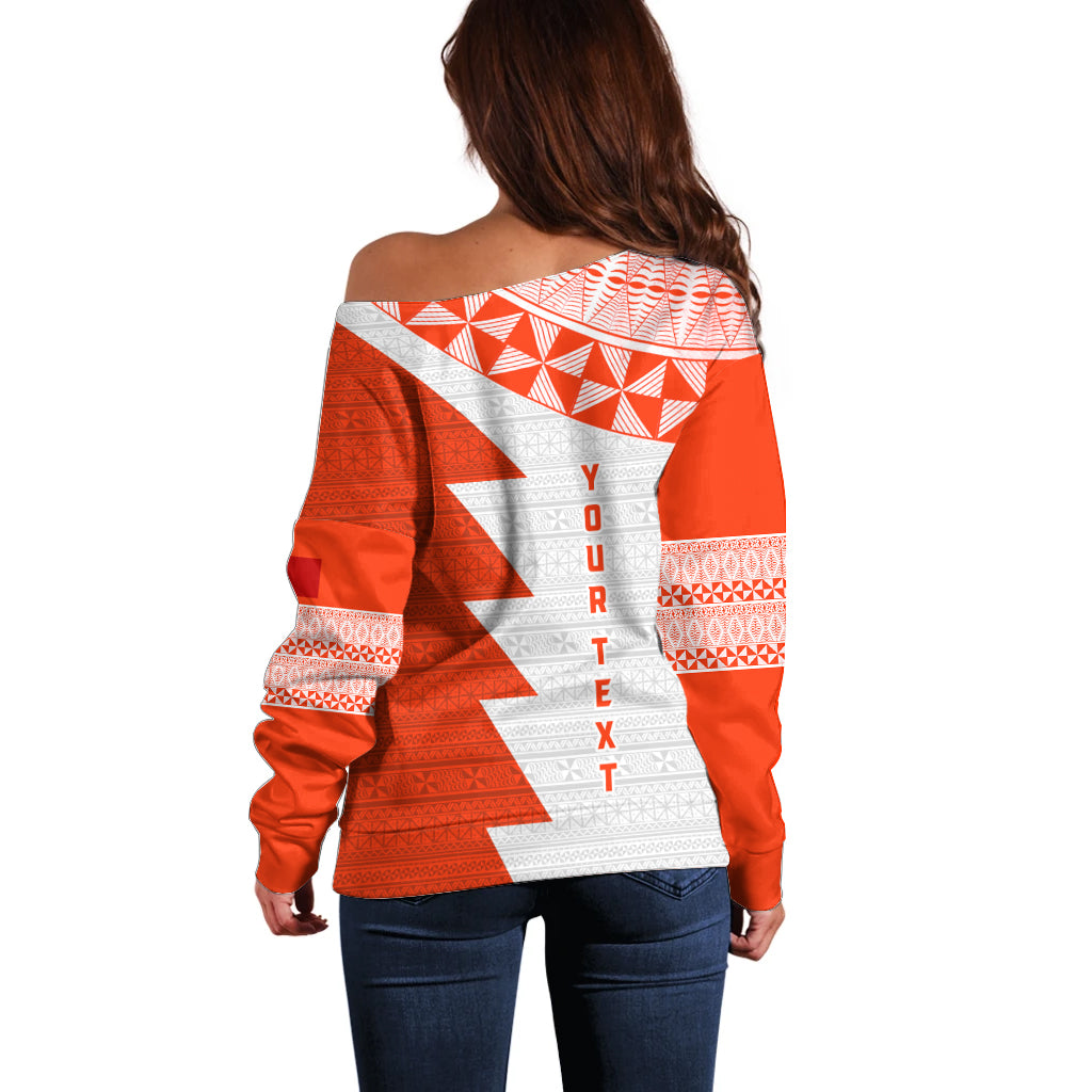 Custom Tonga Rugby Off Shoulder Sweater Ikale Tahi Ngatu Tribal Pattern Half Style LT03 - Polynesian Pride
