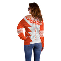 Custom Tonga Rugby Off Shoulder Sweater Ikale Tahi Ngatu Tribal Pattern Half Style LT03 - Polynesian Pride