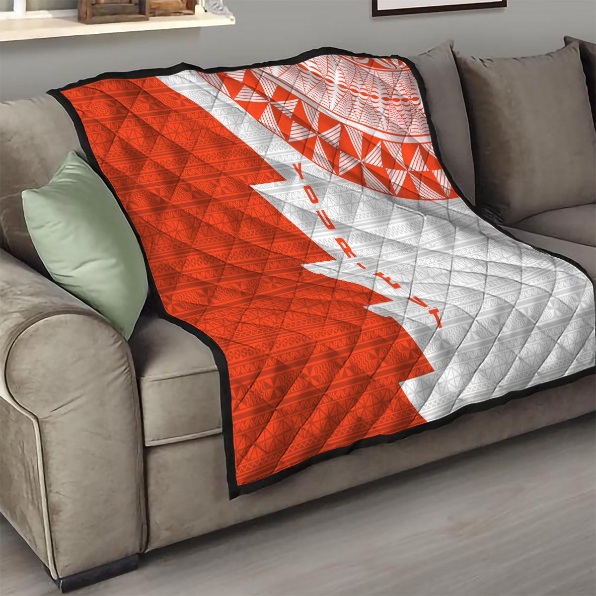 Custom Tonga Rugby Quilt Ikale Tahi Ngatu Tribal Pattern Half Style