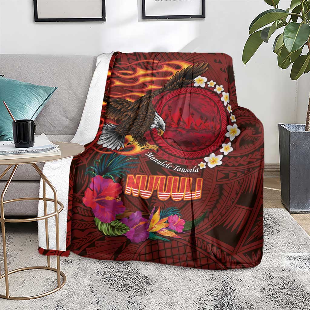 American Samoa Manulele Tausala Nu'uuli Blanket Tatau Art Pattern with Tropical Plants