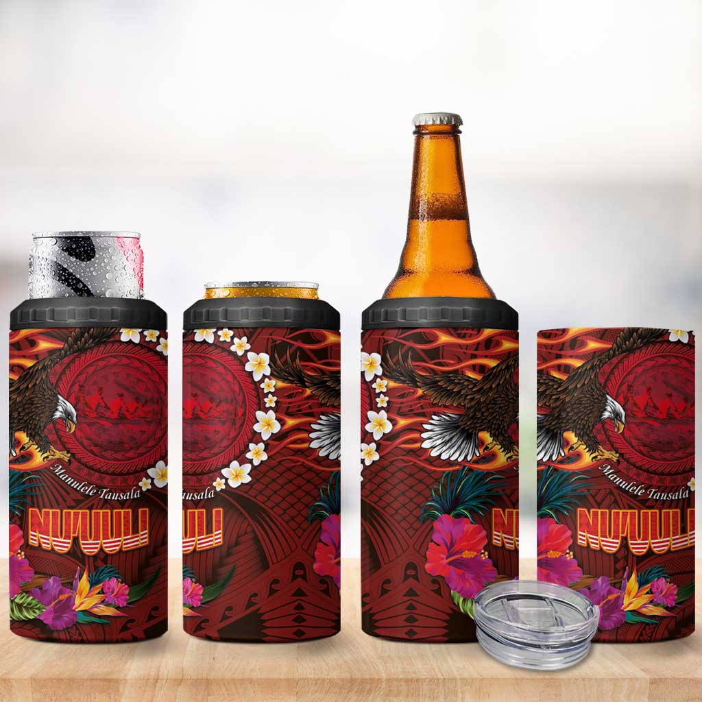 American Samoa Manulele Tausala Nu'uuli 4 in 1 Can Cooler Tumbler Tatau Art Pattern with Tropical Plants