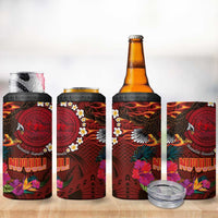 American Samoa Manulele Tausala Nu'uuli 4 in 1 Can Cooler Tumbler Tatau Art Pattern with Tropical Plants