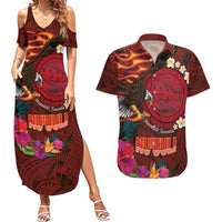 American Samoa Manulele Tausala Nu'uuli Couples Matching Summer Maxi Dress and Hawaiian Shirt Tatau Art Pattern with Tropical Plants