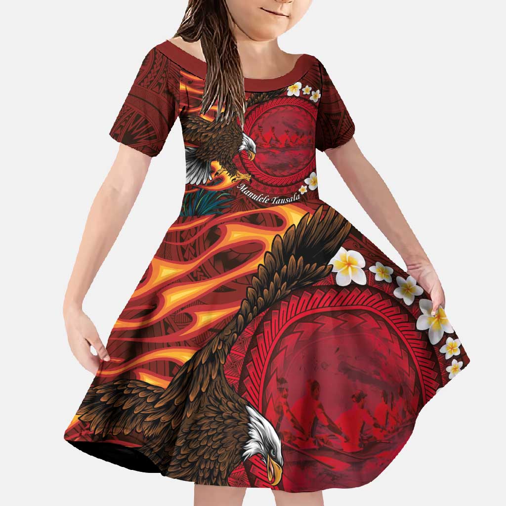 American Samoa Manulele Tausala Nu'uuli Family Matching Mermaid Dress and Hawaiian Shirt Tatau Art Pattern with Tropical Plants LT03 Daughter's Dress Red - Polynesian Pride