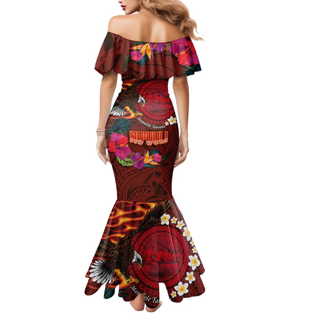 American Samoa Manulele Tausala Nu'uuli Family Matching Mermaid Dress and Hawaiian Shirt Tatau Art Pattern with Tropical Plants LT03 - Polynesian Pride