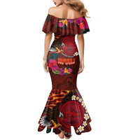 American Samoa Manulele Tausala Nu'uuli Family Matching Mermaid Dress and Hawaiian Shirt Tatau Art Pattern with Tropical Plants LT03 - Polynesian Pride