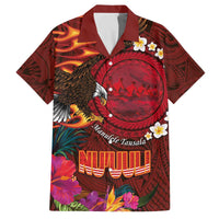 American Samoa Manulele Tausala Nu'uuli Family Matching Off The Shoulder Long Sleeve Dress and Hawaiian Shirt Tatau Art Pattern with Tropical Plants LT03 Dad's Shirt - Short Sleeve Red - Polynesian Pride