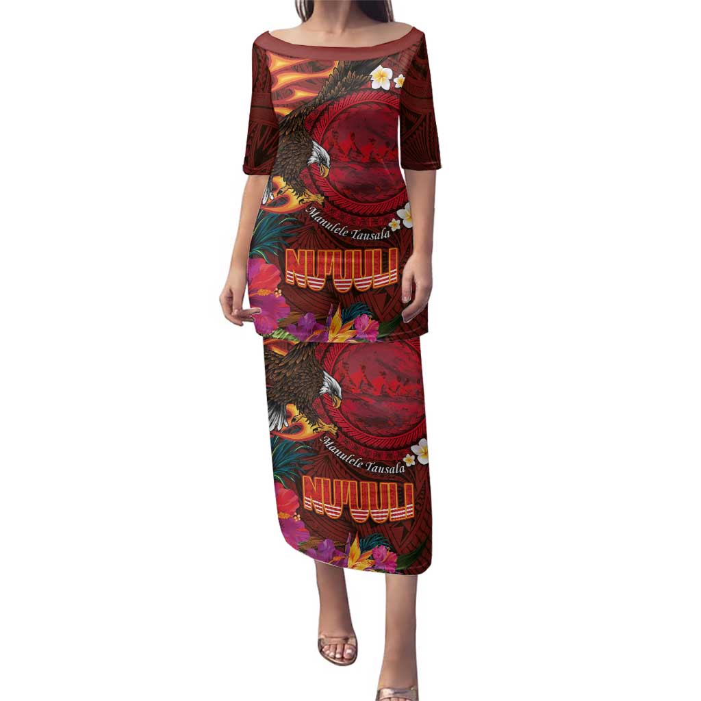 American Samoa Manulele Tausala Nu'uuli Family Matching Puletasi and Hawaiian Shirt Tatau Art Pattern with Tropical Plants