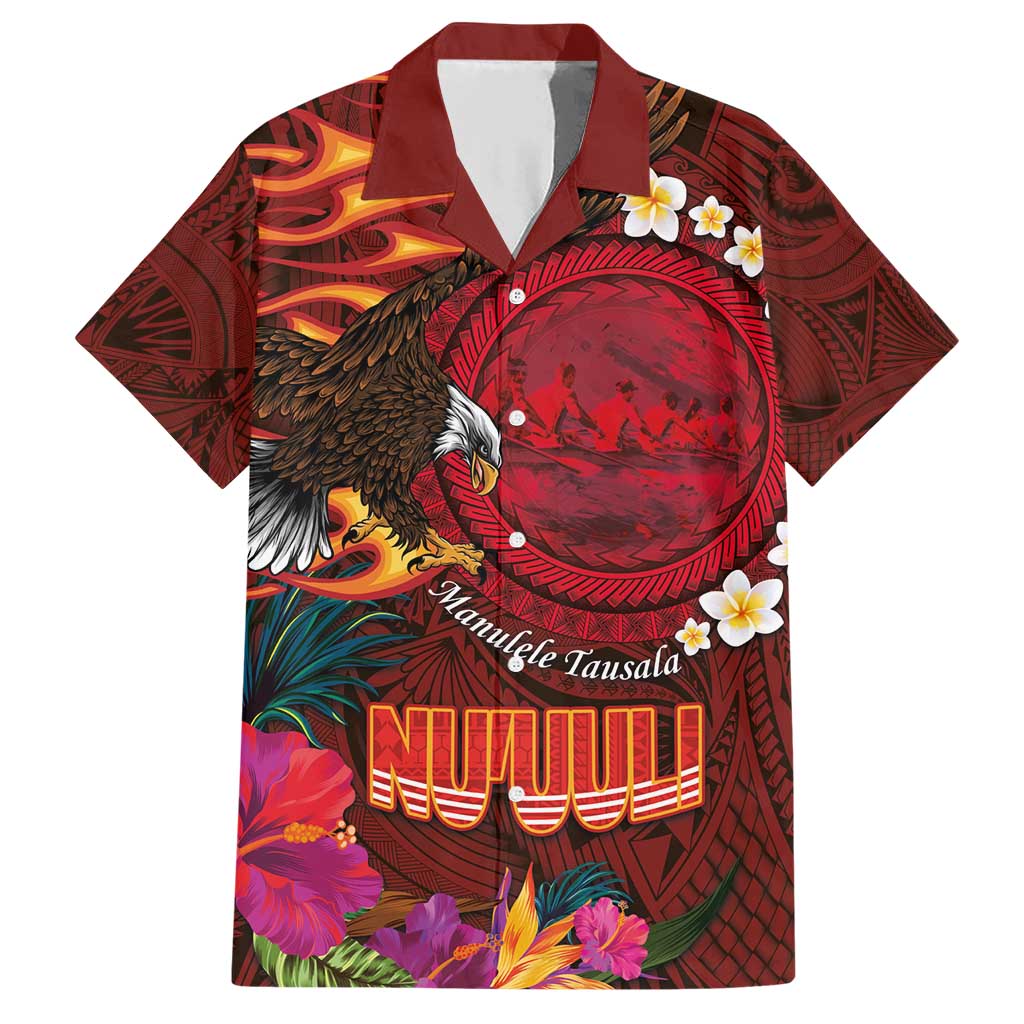 American Samoa Manulele Tausala Nu'uuli Family Matching Short Sleeve Bodycon Dress and Hawaiian Shirt Tatau Art Pattern with Tropical Plants LT03 Dad's Shirt - Short Sleeve Red - Polynesian Pride