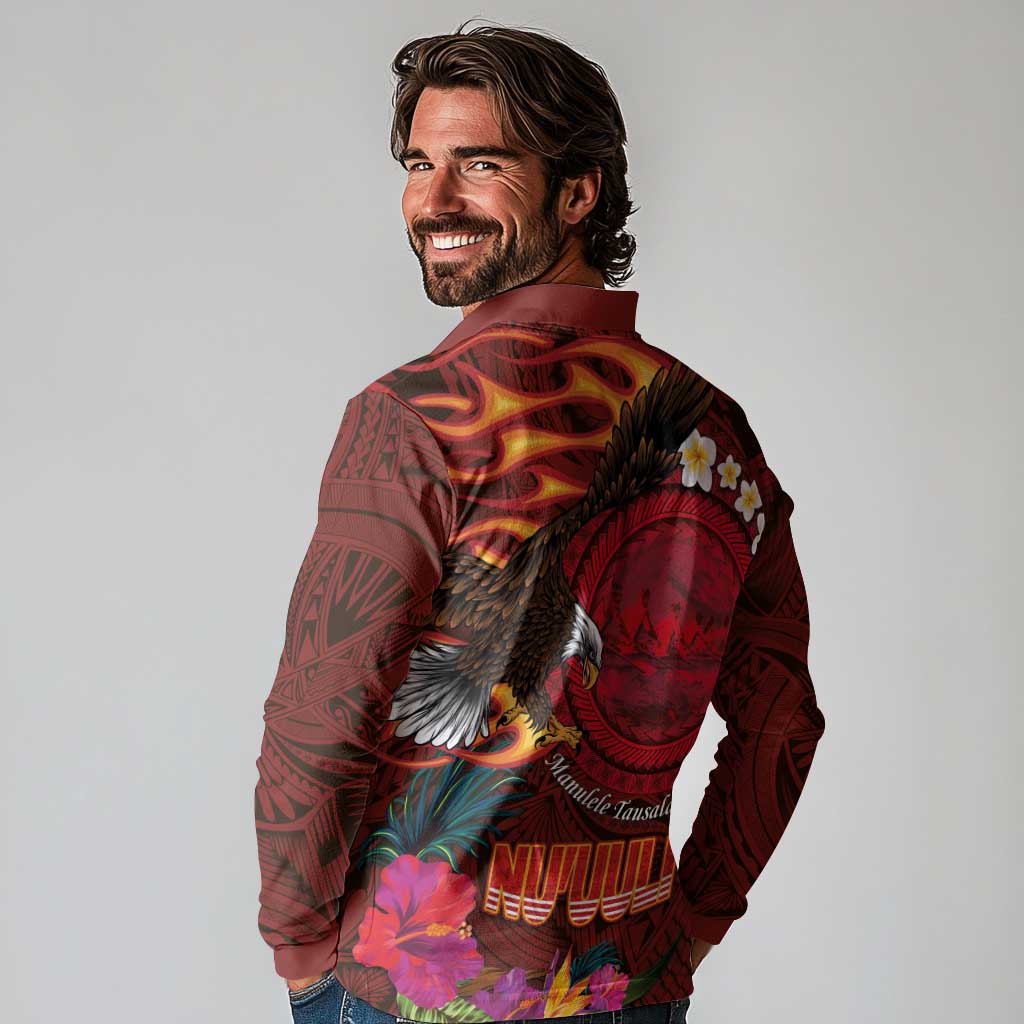 American Samoa Manulele Tausala Nu'uuli Long Sleeve Polo Shirt Tatau Art Pattern with Tropical Plants