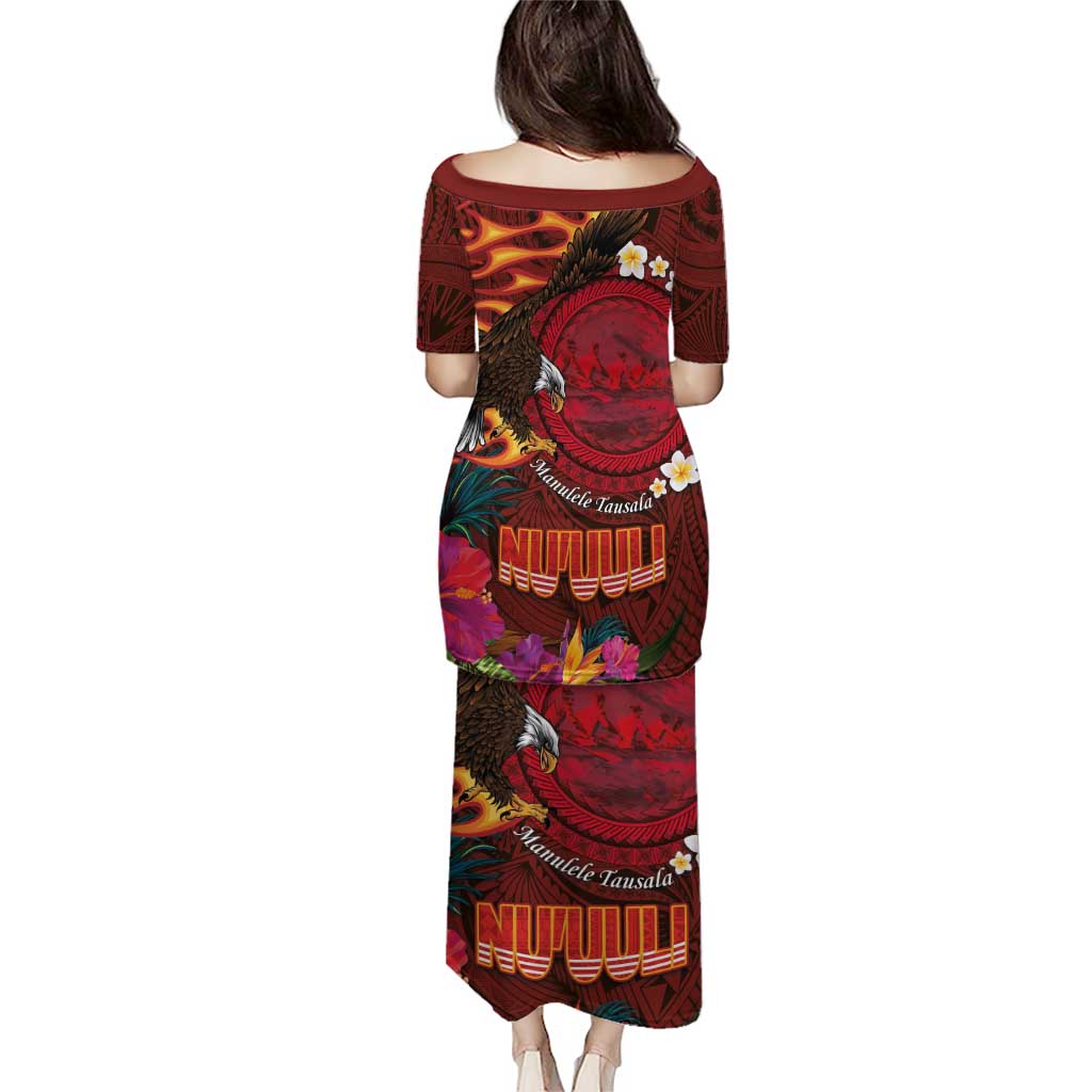 American Samoa Manulele Tausala Nu'uuli Puletasi Tatau Art Pattern with Tropical Plants