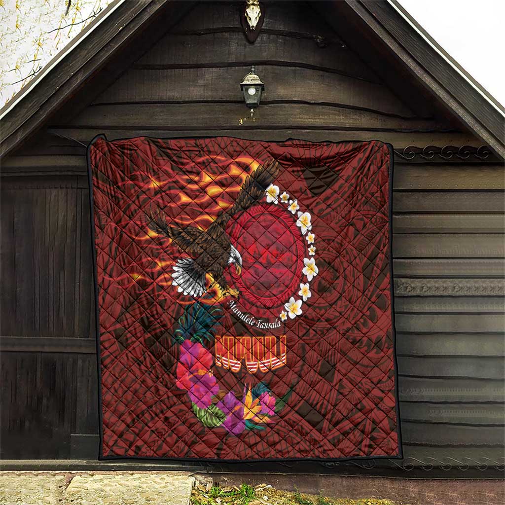 American Samoa Manulele Tausala Nu'uuli Quilt Tatau Art Pattern with Tropical Plants