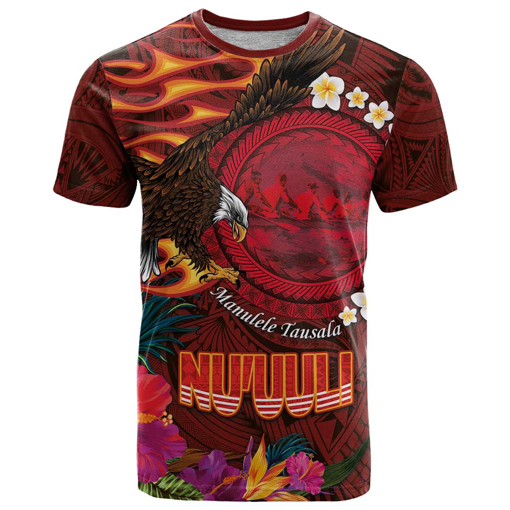 American Samoa Manulele Tausala Nu'uuli T Shirt Tatau Art Pattern with Tropical Plants