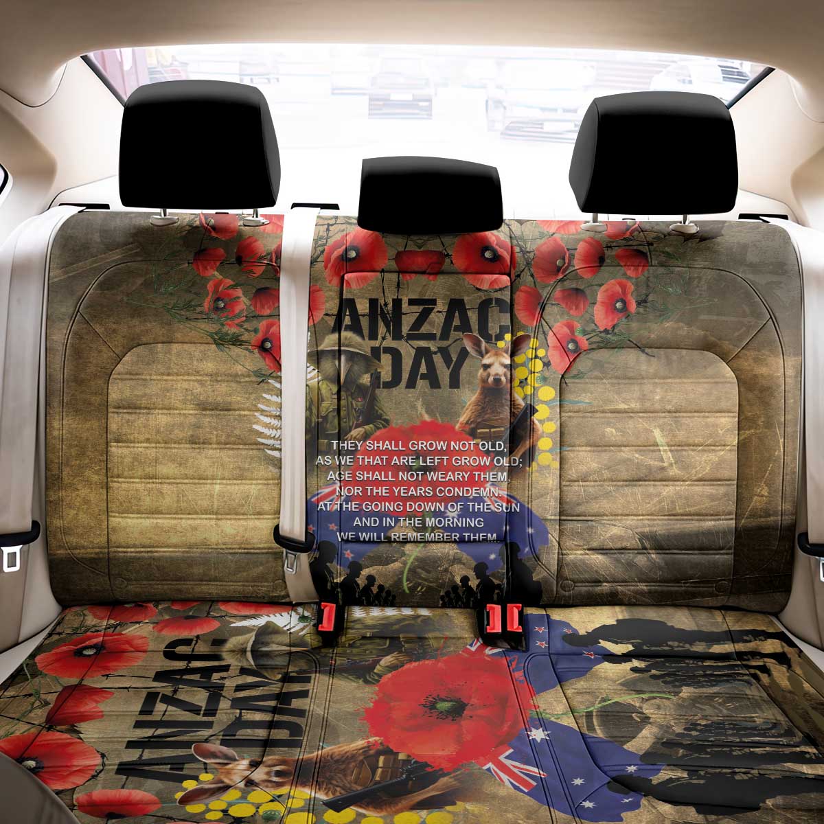 Australia and New Zealand ANZAC Day Back Car Seat Cover Kangaroo and Kiwi Bird Soldier-Honor and Remember Vintage Style LT03 - Polynesian Pride