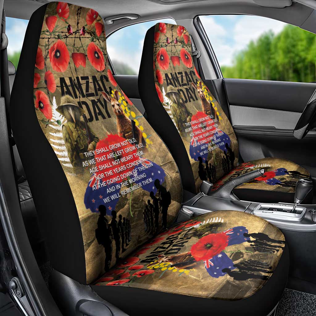 Australia and New Zealand ANZAC Day Car Seat Cover Kangaroo and Kiwi Bird Soldier-Honor and Remember Vintage Style LT03 - Polynesian Pride