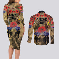 Australia and New Zealand ANZAC Day Couples Matching Long Sleeve Bodycon Dress and Long Sleeve Button Shirt Kangaroo and Kiwi Bird Soldier-Honor and Remember Vintage Style LT03 - Polynesian Pride