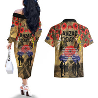 Australia and New Zealand ANZAC Day Couples Matching Off The Shoulder Long Sleeve Dress and Hawaiian Shirt Kangaroo and Kiwi Bird Soldier-Honor and Remember Vintage Style LT03 - Polynesian Pride