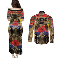 Australia and New Zealand ANZAC Day Couples Matching Puletasi and Long Sleeve Button Shirt Kangaroo and Kiwi Bird Soldier-Honor and Remember Vintage Style LT03 - Polynesian Pride