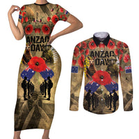 Australia and New Zealand ANZAC Day Couples Matching Short Sleeve Bodycon Dress and Long Sleeve Button Shirt Kangaroo and Kiwi Bird Soldier-Honor and Remember Vintage Style LT03 Beige - Polynesian Pride