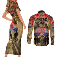 Australia and New Zealand ANZAC Day Couples Matching Short Sleeve Bodycon Dress and Long Sleeve Button Shirt Kangaroo and Kiwi Bird Soldier-Honor and Remember Vintage Style LT03 - Polynesian Pride