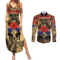 Australia and New Zealand ANZAC Day Couples Matching Summer Maxi Dress and Long Sleeve Button Shirt Kangaroo and Kiwi Bird Soldier-Honor and Remember Vintage Style LT03 Beige - Polynesian Pride