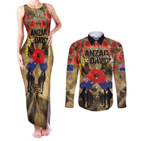Australia and New Zealand ANZAC Day Couples Matching Tank Maxi Dress and Long Sleeve Button Shirt Kangaroo and Kiwi Bird Soldier-Honor and Remember Vintage Style LT03 Beige - Polynesian Pride