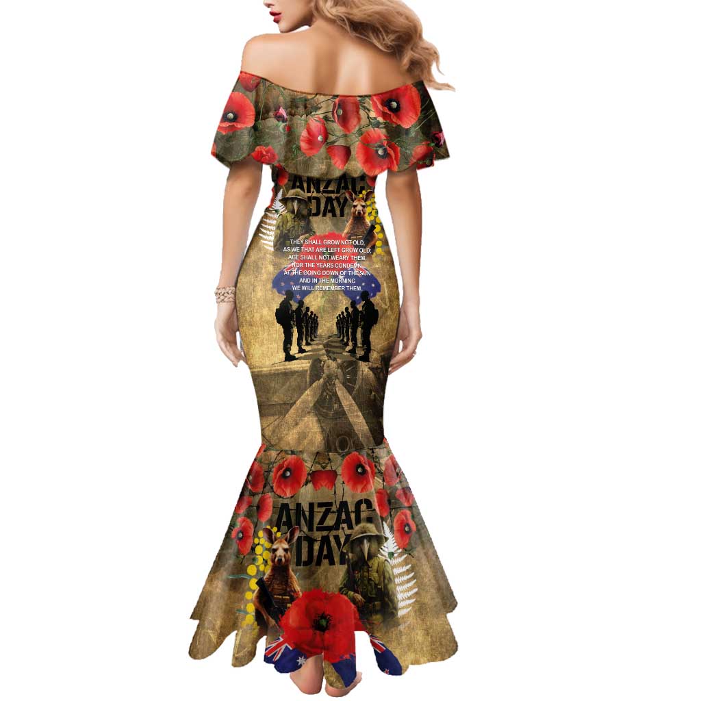 Australia and New Zealand ANZAC Day Family Matching Mermaid Dress and Hawaiian Shirt Kangaroo and Kiwi Bird Soldier-Honor and Remember Vintage Style LT03 - Polynesian Pride