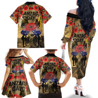 Australia and New Zealand ANZAC Day Family Matching Off The Shoulder Long Sleeve Dress and Hawaiian Shirt Kangaroo and Kiwi Bird Soldier-Honor and Remember Vintage Style LT03 - Polynesian Pride