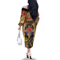 Australia and New Zealand ANZAC Day Family Matching Off The Shoulder Long Sleeve Dress and Hawaiian Shirt Kangaroo and Kiwi Bird Soldier-Honor and Remember Vintage Style LT03 - Polynesian Pride