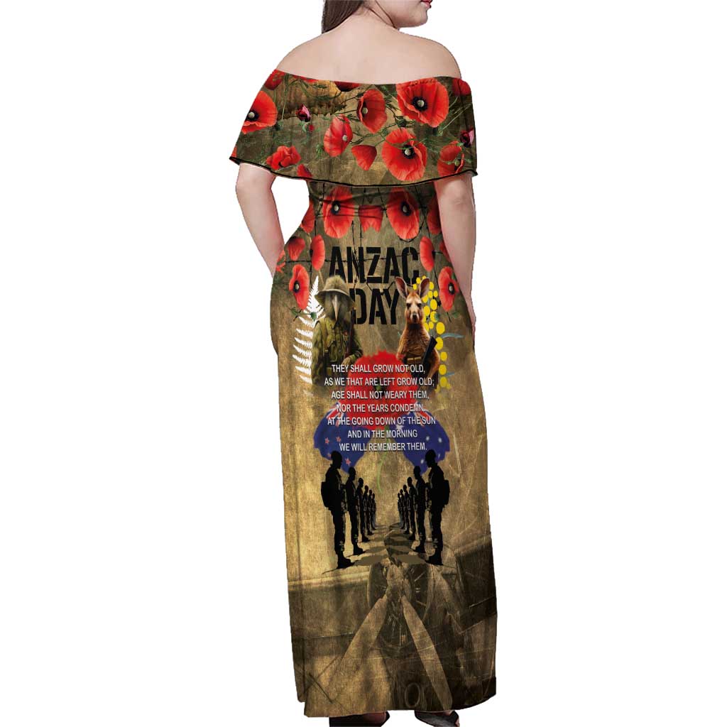 Australia and New Zealand ANZAC Day Family Matching Off Shoulder Maxi Dress and Hawaiian Shirt Kangaroo and Kiwi Bird Soldier-Honor and Remember Vintage Style LT03 - Polynesian Pride