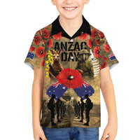 Australia and New Zealand ANZAC Day Family Matching Off Shoulder Maxi Dress and Hawaiian Shirt Kangaroo and Kiwi Bird Soldier-Honor and Remember Vintage Style LT03 Son's Shirt Beige - Polynesian Pride