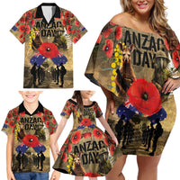 Australia and New Zealand ANZAC Day Family Matching Off Shoulder Short Dress and Hawaiian Shirt Kangaroo and Kiwi Bird Soldier-Honor and Remember Vintage Style LT03 - Polynesian Pride