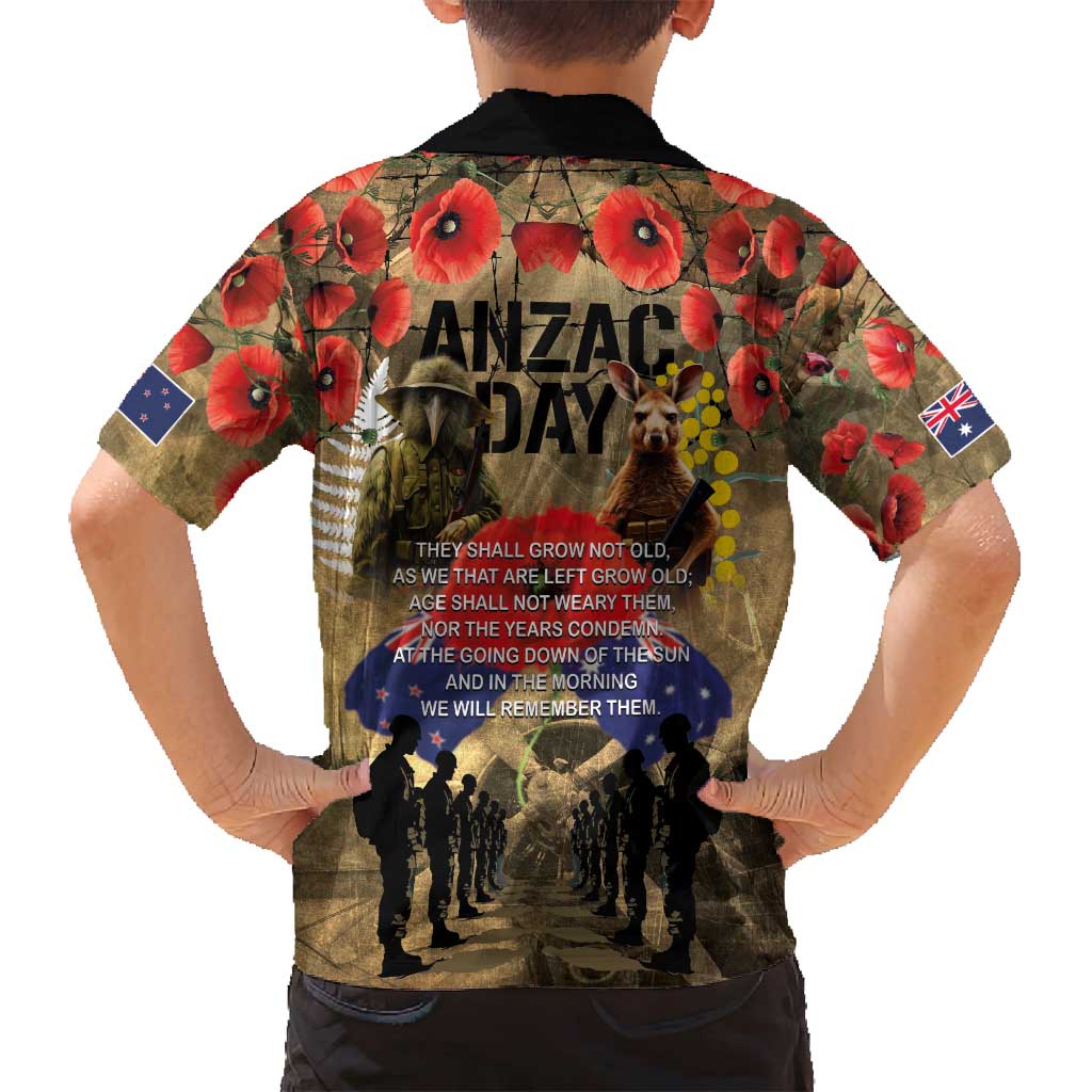Australia and New Zealand ANZAC Day Family Matching Puletasi and Hawaiian Shirt Kangaroo and Kiwi Bird Soldier-Honor and Remember Vintage Style LT03 - Polynesian Pride