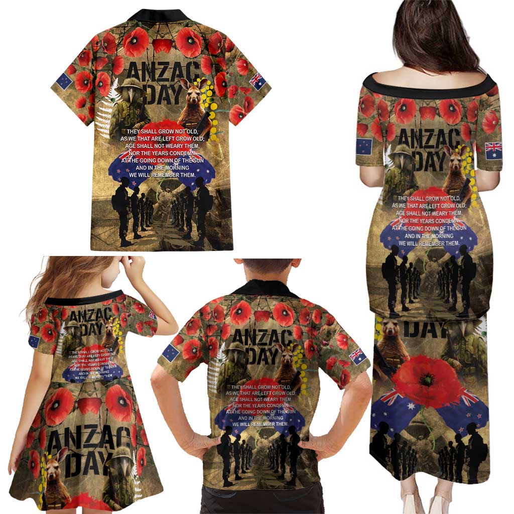 Australia and New Zealand ANZAC Day Family Matching Puletasi and Hawaiian Shirt Kangaroo and Kiwi Bird Soldier-Honor and Remember Vintage Style LT03 - Polynesian Pride