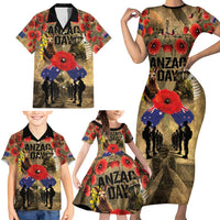 Australia and New Zealand ANZAC Day Family Matching Short Sleeve Bodycon Dress and Hawaiian Shirt Kangaroo and Kiwi Bird Soldier-Honor and Remember Vintage Style LT03 - Polynesian Pride