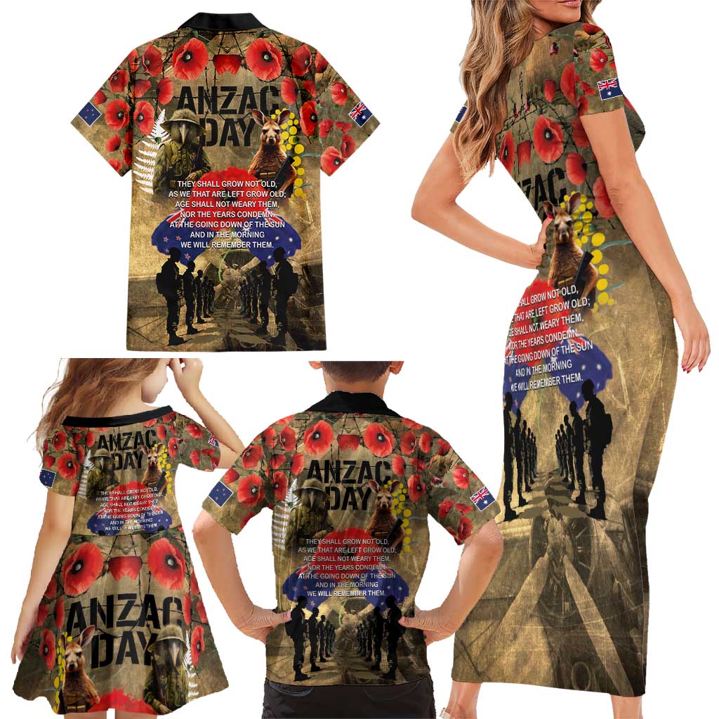 Australia and New Zealand ANZAC Day Family Matching Short Sleeve Bodycon Dress and Hawaiian Shirt Kangaroo and Kiwi Bird Soldier-Honor and Remember Vintage Style LT03 - Polynesian Pride