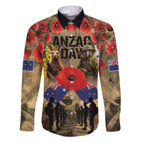 Australia and New Zealand ANZAC Day Family Matching Short Sleeve Bodycon Dress and Hawaiian Shirt Kangaroo and Kiwi Bird Soldier-Honor and Remember Vintage Style LT03 Dad's Shirt - Long Sleeve Beige - Polynesian Pride