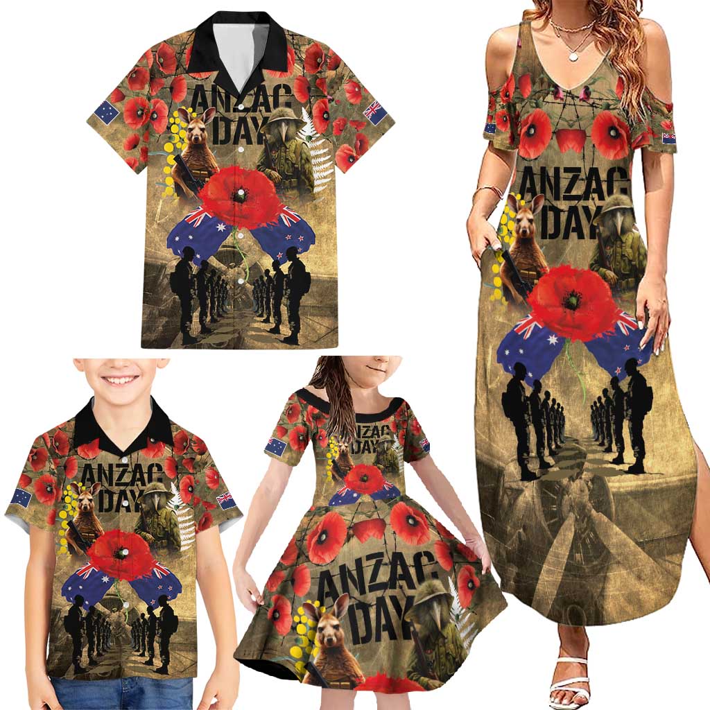 Australia and New Zealand ANZAC Day Family Matching Summer Maxi Dress and Hawaiian Shirt Kangaroo and Kiwi Bird Soldier-Honor and Remember Vintage Style LT03 - Polynesian Pride